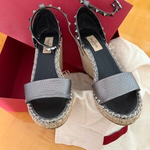 Valentino Garavani Gray Espadrille Wedges